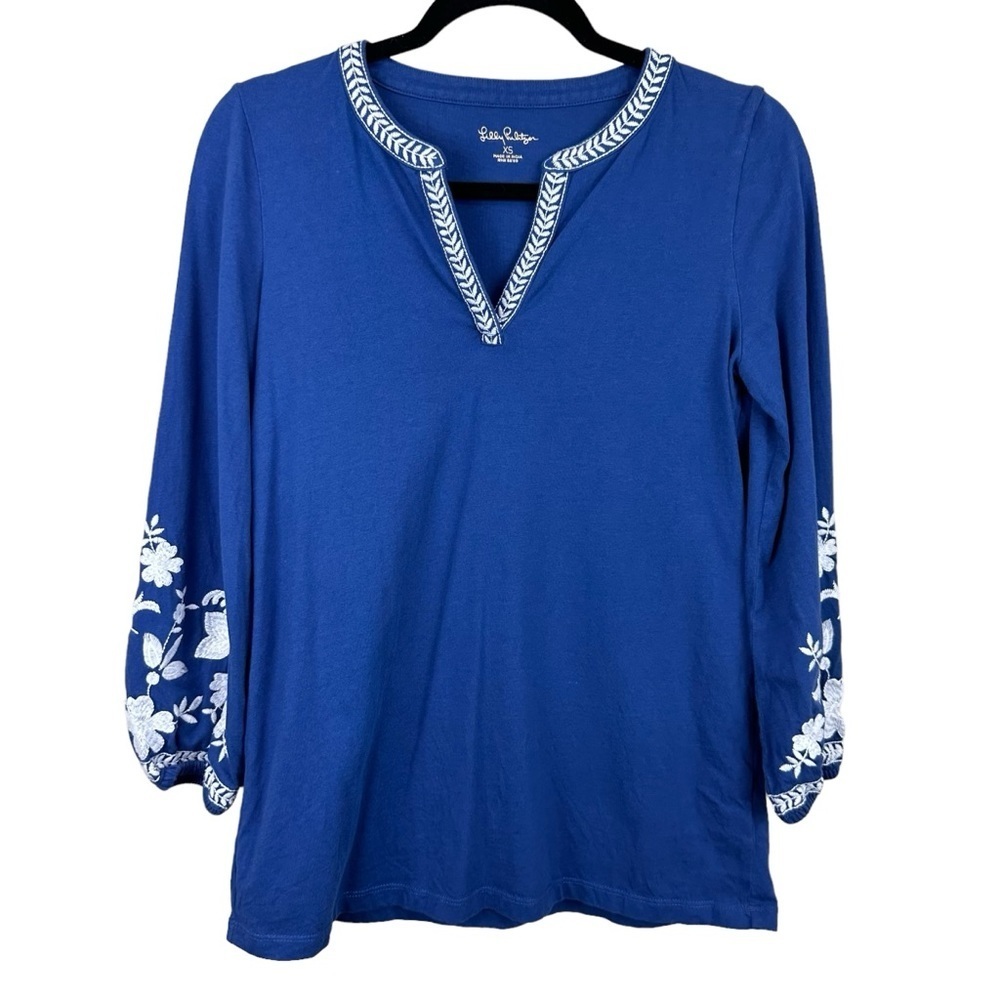 Lilly Pulitzer Kacia Knit Navy Blue Embroidered Tunic Top